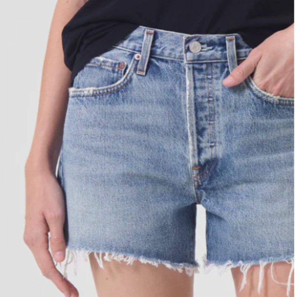AGOLDE Parker Long Distressed Denim Shorts